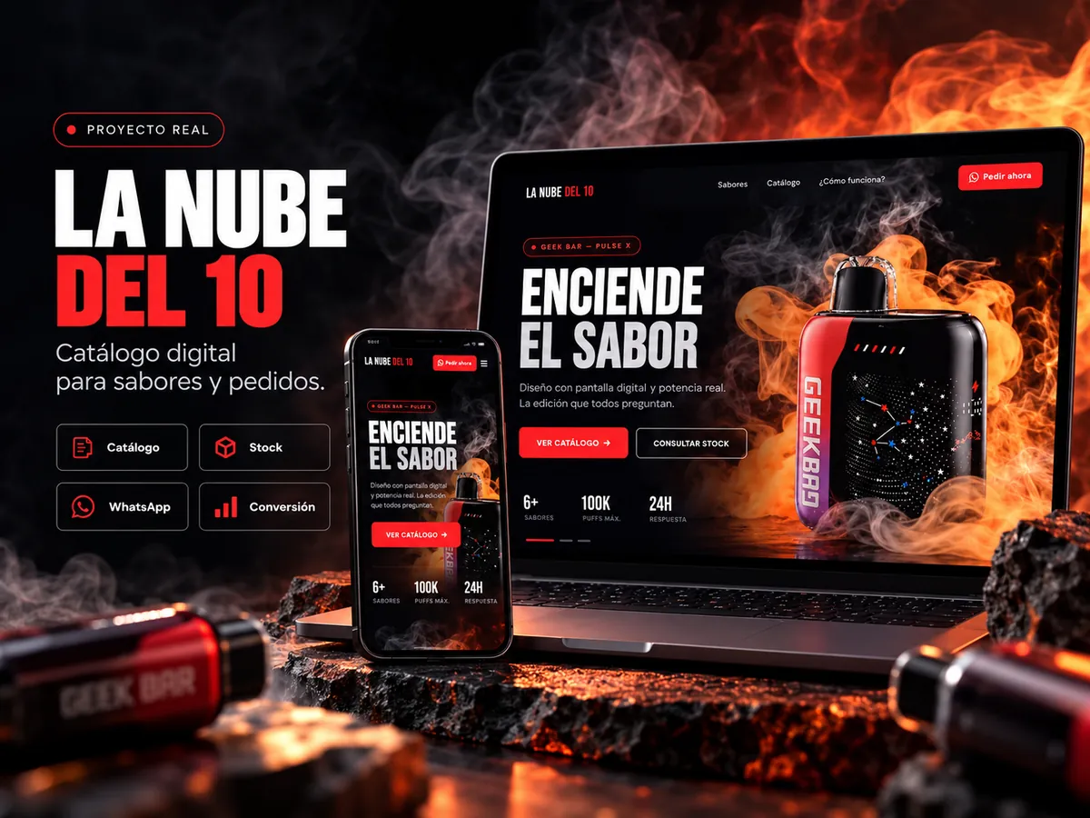 Catálogo de sabores y pedidos de La Nube del 10, en laptop y celular