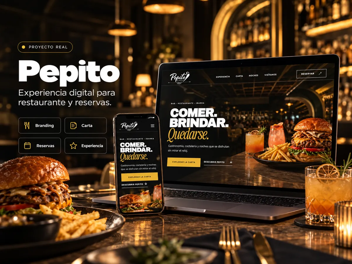 Sitio del restaurante Pepito con carta y reservas, en laptop y celular
